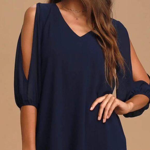 Lulus Shifting Dears Navy Blue Long Sleeve Dress Size Small - Picture 2 of 7